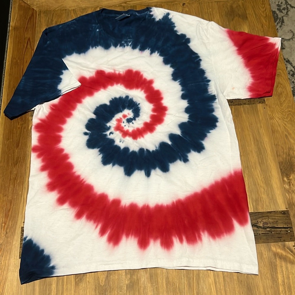 Red white and blue tie-dye shirt